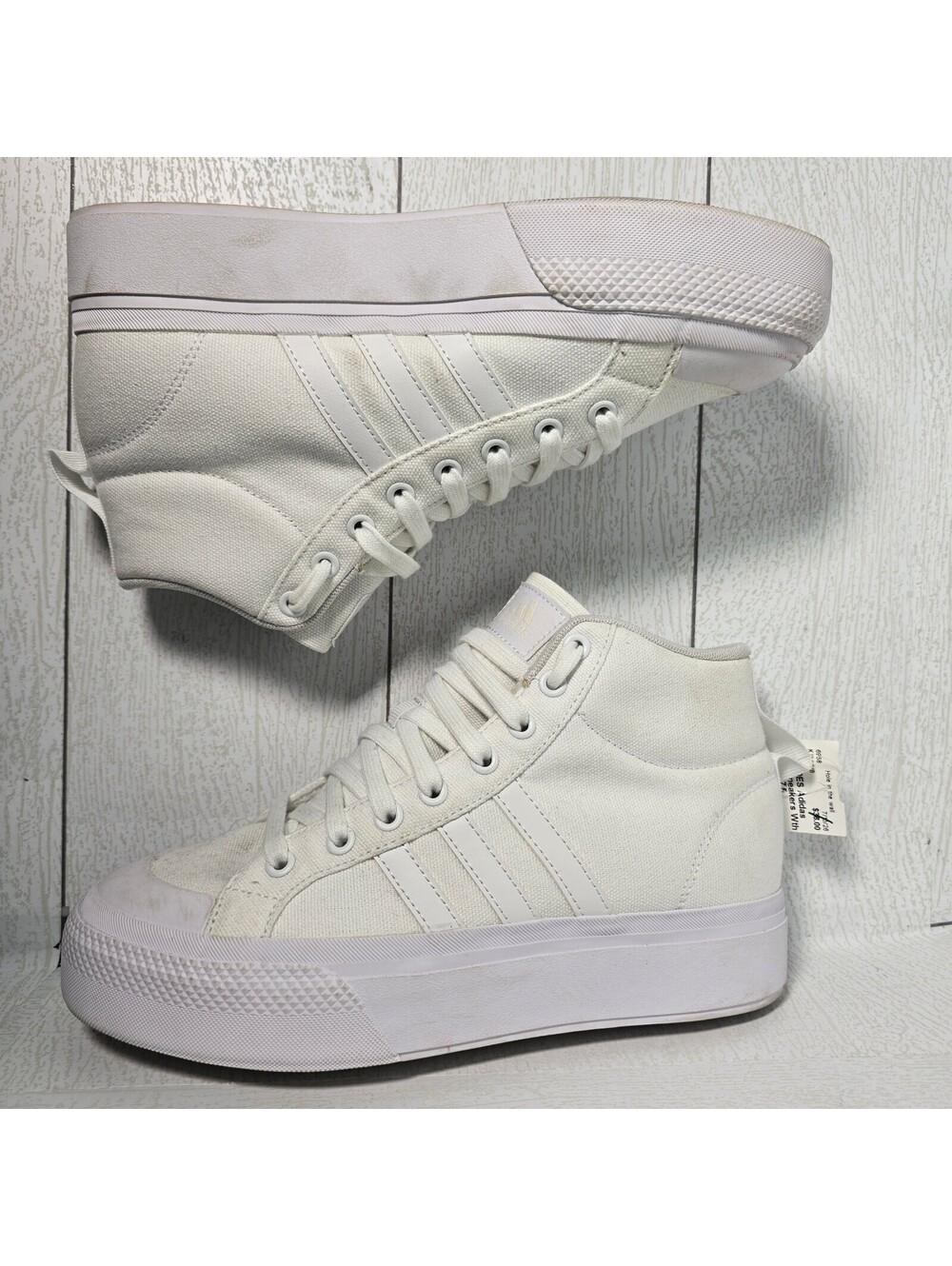 adidas Bravada 2.0 Platform Mid IE2316 Women’s 7 Triple White Canvas Sneakers